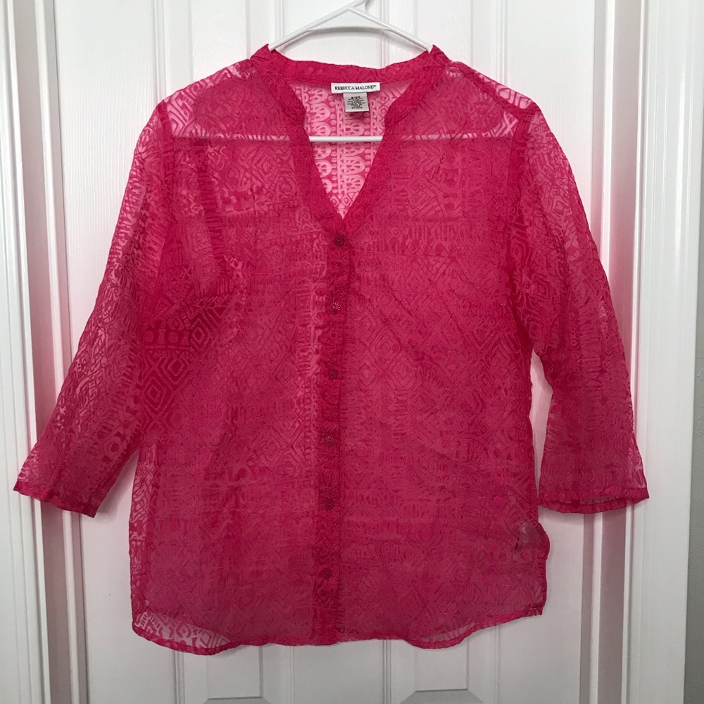 Rebecca Malone Sheer Pink Button Down Blouse